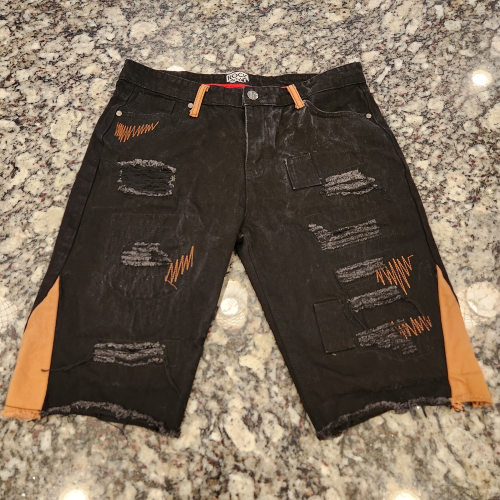 Rock Salt Men's Size 36 Black And Brown Distressed Faded Shorts